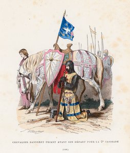 Ritter betet vor dem Aufbruch zum Zweiten Kreuzzug, 1146 von French School