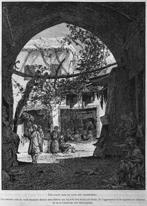 Koranschule im Schusterbasar, aus La Terre Sainte von Victor Guerin, 1884 (bw Gravur)