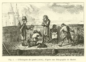 Der Schaufensterdekorateur der Brücken, 1818, nach einer Lithographie von Marlet