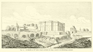 Die Bastille im 15. Jahrhundert, nach einer zeitgenössischen Zeichnung, aufbewahrt in der Nationalbibliothek