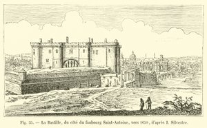 Die Bastille, von der Seite des Faubourg Saint-Antoine, um 1650, nach I. Silvestre