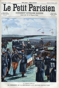 Die Revue von Amilly: Der Präsident der Französischen Republik Émile Loubet bei den großen Manövern - in „Le Petit Parisien“ von French School