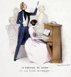La romance de salon: Mann singt Klavierbegleitung einer Frau, von Lonsay, ca. 1845.