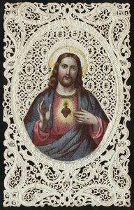 Spitzenkarte mit Darstellung des Heiligen Herzens Jesu, 19. Jahrhundert