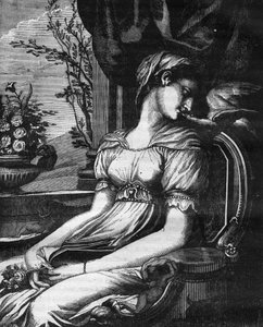 Lais, ursprünglich aus Sizilien, wurde gefangen genommen und als Sklavin nach Korinth gebracht. Sie wurde die Geliebte von Aristippe, Demosthenes und Diogenes dem Zyniker. Gravur in „Die Geschichte der Prostitution und Ausschweifung unter allen Völkern der