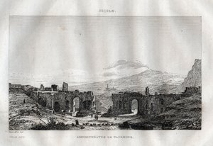 Das Amphitheater - Taormina - Sizilien - Gravur aus „Italien Picturesque - Historische und beschreibende Malerei von Italien“ von M. de Norvins, Ch. Nodier 1834-1836 von French School