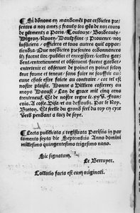 Letzte Seite der Verordnung von Villers-Cotterets, 1539