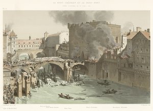 Das Petit-Châtelet und die Petit-Pont, nach dem Brand vom 27. April 1718 von French School