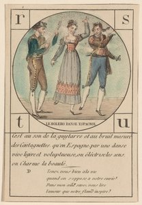 "Le bolero, danse espagnol," aus einer Serie von Alphabetkarten von French School