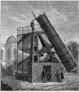 Das große Teleskop der Pariser Sternwarte im 19. Jahrhundert - Gravur in „Sciences à la portée de tous - Physique et chimie populaires“ von Alexis Clerc - Spätes 19. Jahrhundert. Private Sammlung. von French School