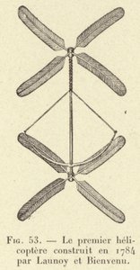 Der erste Hubschrauber, gebaut 1784 von Launoy und Bienvenu (Gravur)