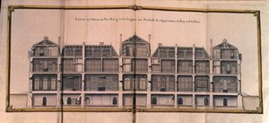 Längsschnitt des Château de Petit-Bourg, zeigt die Zimmer des Königs und der Königin