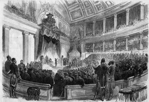 Leopold II (1835-1909), König der Belgier, legte 1865 einen Eid vor den großen Staatsorganen ab. von French School
