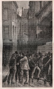 Die Plakate - die Pariser Bevölkerung wacht auf und findet an allen Wänden öffentliche Bekanntmachungen über den Staatsstreich vom 2. Dezember 1851 - in „Histoire d
