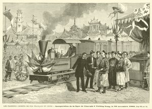 Die ersten französischen Eisenbahnen in China (Gravur) von French School