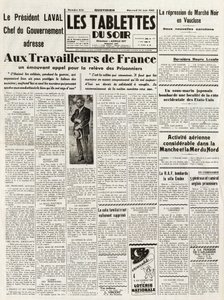 Les Tablets du soir vom 24.06.1942 - LAVAL REGIERUNGSCHEF WENDET SICH AN DIE ARBEITER FRANKREICHS MIT EINEM WILLENSAPPELL FÜR DIE UNTERDRÜCKUNG DES SCHWARZMARKTES IN VAUCLUSE - DIGIOUSE LUFTAKTIVITÄTEN IM KANAL UND IN DER NORDSEE - von French School