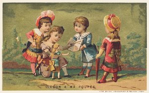 Unterricht für meine Puppe, Ende des 19. Jahrhunderts (Chromo)