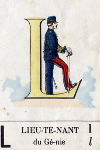 Buchstabe L wie Leutnant. Militäralphabet von French School