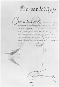 Lettre de Cachet von König Ludwig XV. zur Inhaftierung des Abbe Faguer, 2. August 1761 (Feder und Tinte auf Papier)
