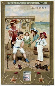 Liebig Chromolithografie Serie „Strandspiel“ von Kindern. 19. Jahrhundert