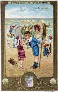 Liebig Chromolithographie Serie „Strandspiel“ von Kindern. 19. Jahrhundert von French School