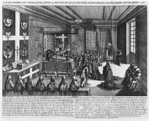 Ludwig XIV. auf seinem Sterbebett in Versailles, 1. September 1715 von French School