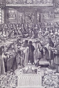 Ludwig XIV., Liebe und Freude seines Volkes, Gravur aus Almanacco von French School