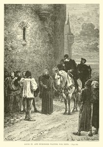 Ludwig XI und Bürger warten auf Nachrichten von French School