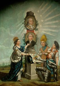 Ludwig XVI und sein Finanzminister Jacques Necker, bewundert von den drei Ständen Frankreichs, Aristokratie, Klerus und Bürgertum von French School