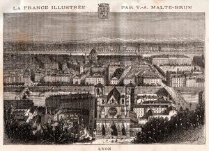 Lyon - Gravur in „La France illustrée: géographie, histoire, administration statistique“ von V.A. Malt-Brown. 1884 von French School