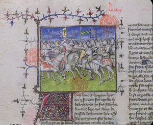 Kampf zwischen den Söhnen von Ludwig I. dem Frommen (778-840), aus den Grandes Chroniques de France, 1375-79 von French School