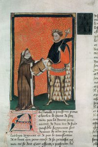 MS Hunter 8 f.9r Der Übersetzer Courbichon überreicht das Buch an Karl V. von French School