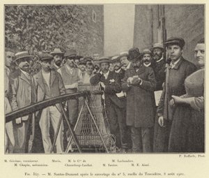 M Santos-Dumont nach der Rettung von Nr. 5, Gasse des Trocadero, 8. August 1901