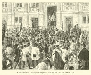 M. de Lamartine, der das Volk im Hôtel de Ville anspricht, 26. Februar 1848