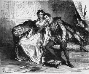 Madame de Sauve, im Auftrag von Königin Catherine de Medicis, verführte König Heinrich von Navarra (1553-1610). Gravur in „Die Geschichte der Prostitution und Ausschweifung unter allen Völkern der Welt von der Antike bis zur Gegenwart“ von Dr. Th. -F. Debr von French School