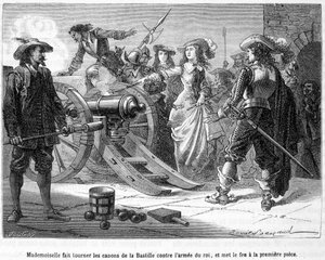 Mademoiselle (Grande Mademoiselle = Herzogin von Montpensier) richtete die Kanonen der Bastille gegen die Armee des Königs und feuerte das erste Stück ab - in „Histoire de France populaire“ von Henri Martin. von French School