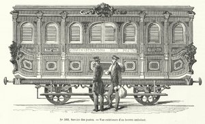 Postkutsche auf den französischen Eisenbahnen (Gravur) von French School