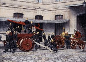 Gesamtmanöver der Pariser Feuerwehrleute - in „Militäralbum“ - Feuerwehr von French School