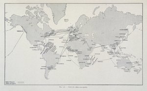 Karte der Unterseekabel weltweit - in „Durch Elektrizität“ von G. Davy
