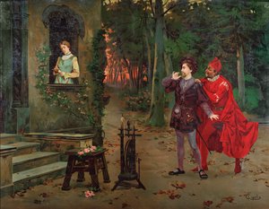 Marguerite, Faust und Mephisto Szene aus Faust von Charles Gounod (1818-1893), ca. 1900 von French School