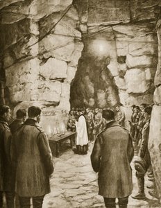 Messe vor der Schlacht in den französischen Höhlen, 1914-19 von French School