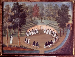 Versammlung von Nonnen in Port Royal des Champs (Port Royal des Champs) in einer Konferenz in der Einsamkeit. Anonymes Gemälde des 18. Jahrhunderts. Port Royal, Musee des Granges von French School