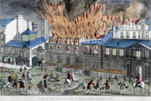 Männer versuchen, das Feuer der Pariser Oper im Jahr 1763 zu löschen