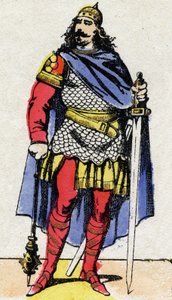 Merowingische Dynastie: Porträt von Karl Martell (ca. 688-741) Bürgermeister des Palastes von 737 bis 741. Epinal-Bildgebung aus dem späten 19. Jahrhundert. Private Sammlung.