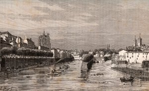 Metz - Blick auf den Hafen Saint-Georges - Moselle - Gravur in „La France illustree: geographie, histoire, administration statistique“ von V.A. Malt-Brown. 1884 von French School