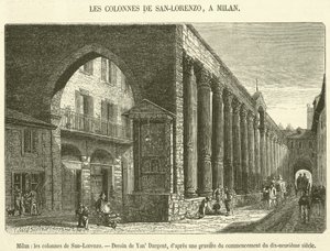 Mailand, die Säulen von San-Lorenzo (Gravur) von French School