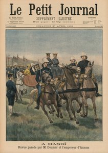 Militärparade von Paul Doumer, Generalgouverneur von Französisch-Indochina, und Kaiser von Annam, Thanh Thai, in Hanoi, Titelbildillustration aus Le Petit Journal, Supplement Illustre, 27. April 1902