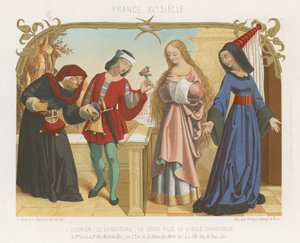Geldverleiher, Knappe, eine junge Frau und eine alte Frau