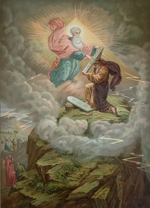 Moses empfängt die Gesetzestafeln von Gott auf dem Berg Sinai von French School