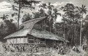 Moschee in Dodinga, Neuguinea, Illustration aus der Zeitschrift Le Tour du Monde, 1879